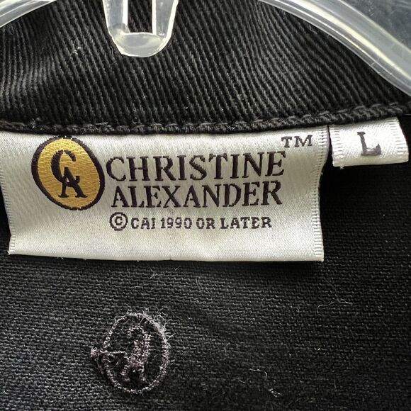 Christine Alexander Black Denim Jacket Sz L Swarovski Crystals Studs Motorcycle - Picture 5 of 10